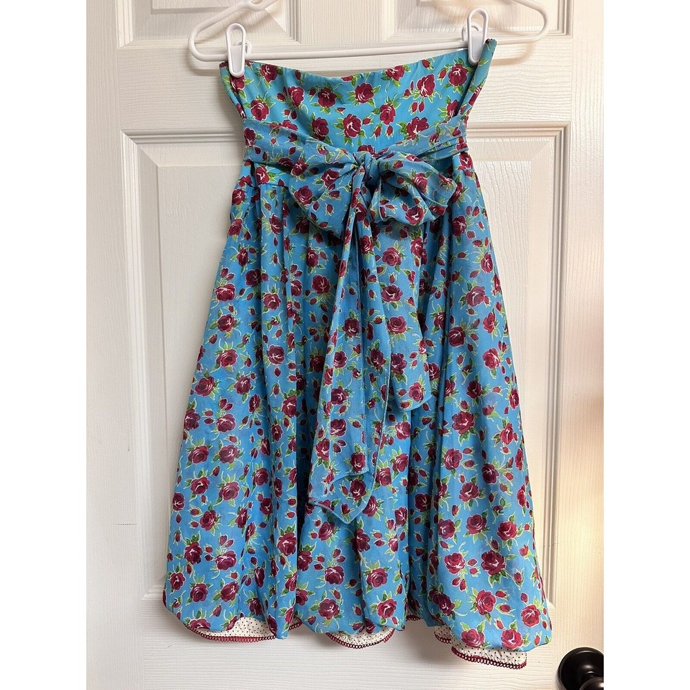 Betsey Johnson Blue Turqoise Red Floral Strapless Swim Cover up Beach Dress XS/S
